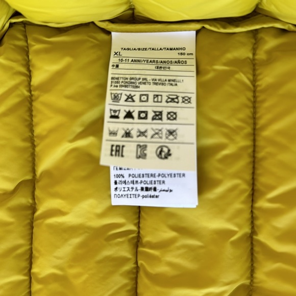 United Colors of Benetton Kids light puffer jacket Yellow Size 10-11 - Picture 6 of 11